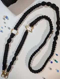 マクラメ編み　☆スマホショルダー　　☆ブラック　☆130cm