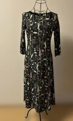 極美品 レオナール コットン100% ロングワンピース 花柄 トリム M 黒