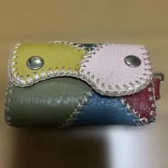 ハンドメイド レザー キーケース パッチワーク ステッチ