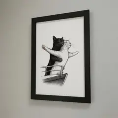 No.14 A4 猫ハグ モノクロポスター