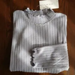 ハニーズ、 ビジュー付ハイネック 長袖トップス、サックス、LLサイズ