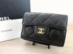 シャネル 美品 キャビアスキン AP0230 ミニ財布 黒 ゴールド金具