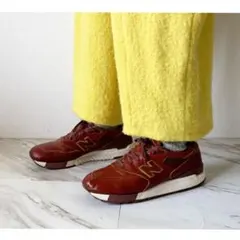 希少 made in usa new balance 赤茶 イエロー スニーカー