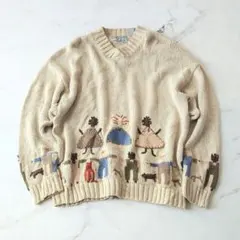 b Northern Isles リネン 手刺繍 ニット セーター 犬 人物柄のサムネイル