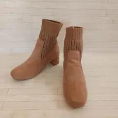 ショート丈ブーツ ニット素材 ヒール5cm Sサイズ 22.0-22.5cn