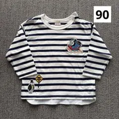 petit main トーマスコラボ 青白ストライプ 長袖Tシャツ