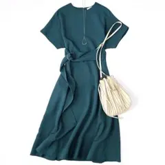 ebure エブール⁑ベルテッドフレアロングワンピース　深みグリーン　36 春