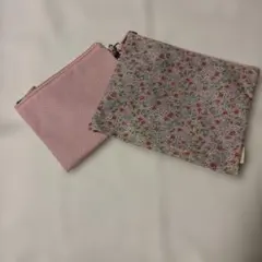アフタヌーンティー　花柄とドットの小型ポーチ 2個セット　ピンク