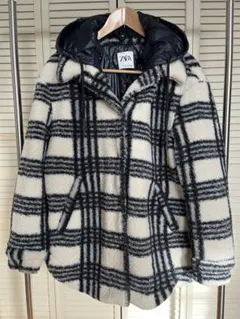 ZARA ボアジャケット パーカー チェック柄