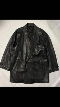 シープスキン　羊革　古着　ブラックレザー ダブルブレストコート