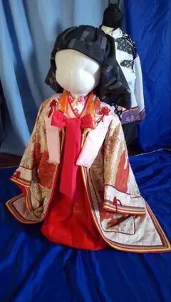 605ag20□七五三 三歳 セミアンティーク 女児 着物&被布 花 扇□美品