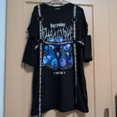 NOEMIE　ノエミー　病みくま袖スピンドルハーネスユニセックスTシャツ　黒