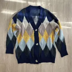 レディース 秋 冬 ニット カーディガン アーガイル風 韓国