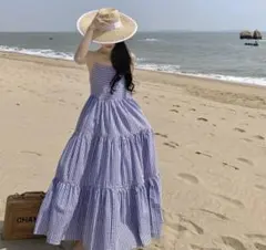 大人気❤️ゆったりロングチェックワンピース 韓国ノースリーブ 夏のお出かけに