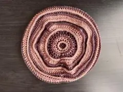 くしゅっと可愛いハンドメイド 手編み ベレー帽 ニット帽 パープル×ピンク