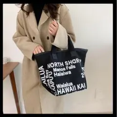 大容量‼️ロゴ入りのトートバック　黒　キャンバス　女子　使いやすい　マチ大きめ