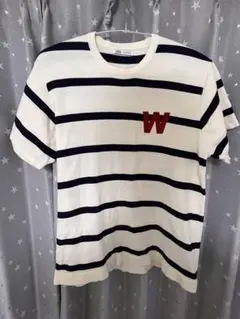 ZARA ボーダー 半袖スウェット Wワッペン Mのサムネイル