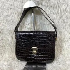 エンポリオアルマーニ 型押しレザーショルダーバッグ ブラウン 上品 S 