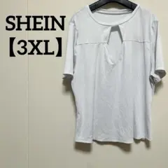 SHEIN 【3XL】ホワイト Vネック Tシャツ