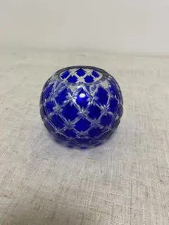 曽根工芸 樋口陽久デザイン 藍色切子 ローズボウル フラワーベース