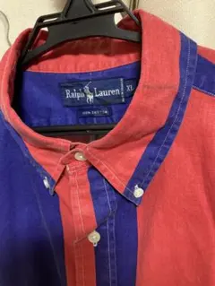 Ralph Lauren XL 赤青ストライプポロシャツ