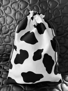 リバーシブル巾着 牛柄＆ギンガムチェックパープル