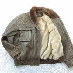 希少 90s◎レザージャケット カーキ キルティング 裏地ボア ヴィンテージ