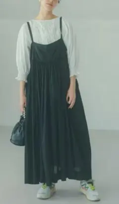 新品☆natural by clip リネン × ボイル切り替えキャミワンピース