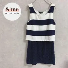美品　リエンダ　ノースリーブワンピース　異素材ドッキング　ボーダー　花柄クロシェのサムネイル
