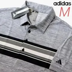 新品 アディダス ポロシャツ 半袖 ゴルフ 吸汗速乾 ストライプ グレー M