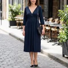 G9464*VINCE ビンス☆Aライン☆ロング☆ワンピース☆紺ネイビー☆S