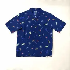 【nowartt × GU】オープンカラーシャツ ルアー 釣り S 紺 ネイビー