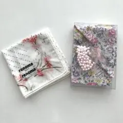 renoma honey flower 花柄　ドット ハンカチ 綿2枚セット