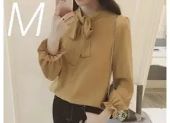 リボン付き ブラウス　マスタード　イエロー　七分丈　卒業式　入学式　セレモニー