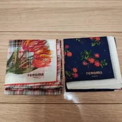 renoma 花柄チェックハンカチ 2枚セット