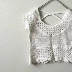 GRL 透かし編みクロシェニット クルーネック ショート丈 クロスストラップ