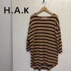 【H.A.Kハク】wエ11 カットソーチュニック　ボーダー　コットン綿100%のサムネイル