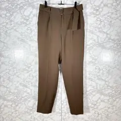 【ミッシェルクラン】スラックスパンツ（ブラウン）L フレアパンツ　ベルト付き