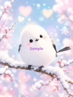 【開運アート】シマエナガ 雪 桜 ハート インテリア Ｌ判