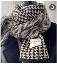 未使用　ブラックチェック柄ニットマフラー