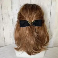 ♡バレッタ♡髪留め♡ブラックリボン♡ヘアピン ♡ゴールド♡春♡黒♡ベルベット♡