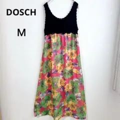 ドスチ ノースリーブワンピース 花柄 刺繍 切り替え フレア 異素材ドッキングのサムネイル