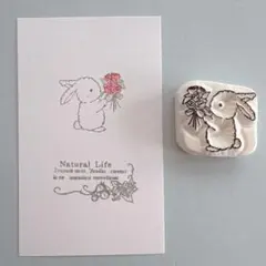 消しゴムはんこ　ふわうさちゃんと薔薇ブーケはんこ