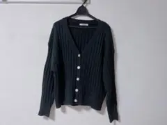 ブラック リブニットカーディガン M