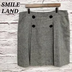 スマイルランド 大きいサイズ ひざ丈ボックスプリーツスカート ツィード ウール混