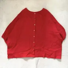 美品 ネネ 石見銀山生活文化研究所 群言堂 根々 リネンシャツ 赤 日本