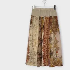 ロングスカート 総柄 ペイズリー セミフレア 総ゴム エスニック F オレンジ