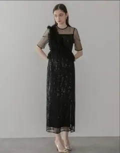 Leja アシンメトリーフリルチュールIラインワンピースドレス2点セット