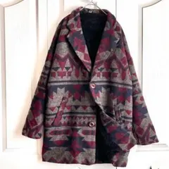 美品　テーラードジャケット　ジャケット　幾何学模様　総柄　裏地ボア　レトロボタン