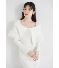 toccocloset ケープファー付きマーメイドリブニットワンピース